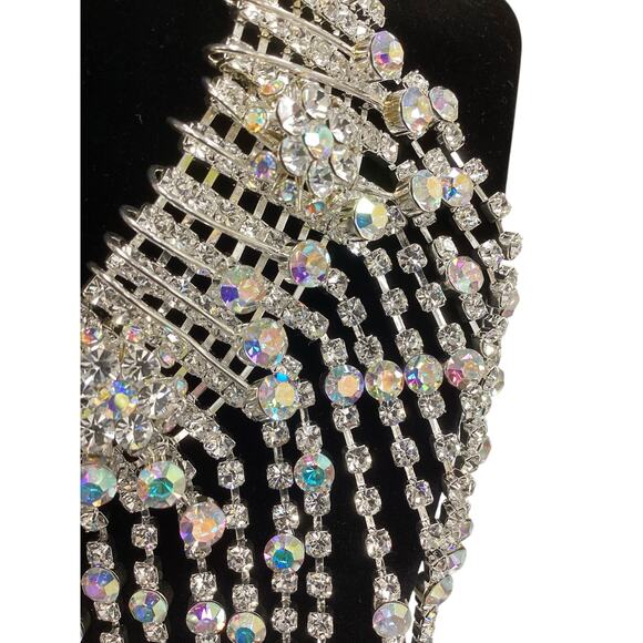 New Rhinestone Necklace Womens 1Size Choker Style Shiny Iridescent Multi Strands - Picture 2 of 5